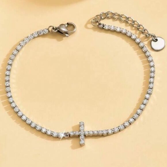 Silver cross bracelet N895 - Picture 1 of 5